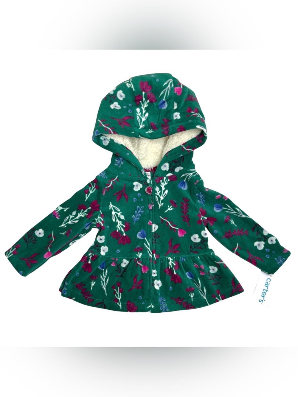 NWT Carters Floral Fleece Hoodie Jacket Green 9 Mon